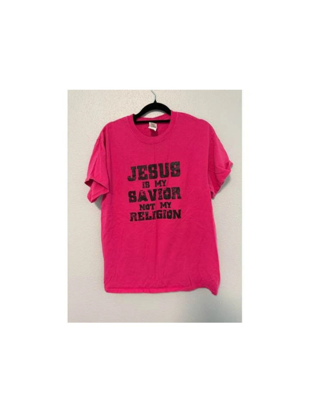 #6227 Pink 'Jesus Is My Savior Not My Religion' T-Shirt Medium
